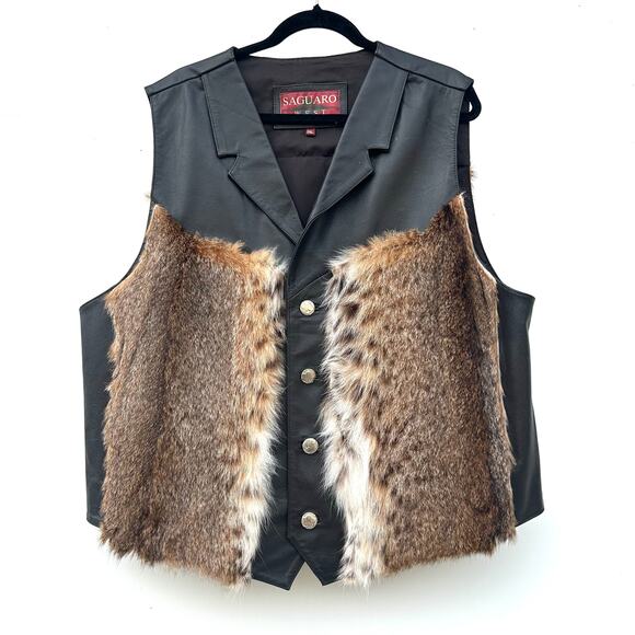 Saguaro West Men’s Leather Fur Biker Vest Plus Size 3XL Custom XXL - Picture 2 of 13